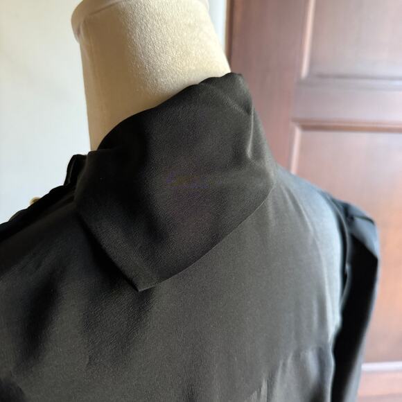 80s Vintage | LUCI PELLINI | Black Silk Split Neck Blouson Sleeve Midi Dress 5/6 - Picture 9 of 10